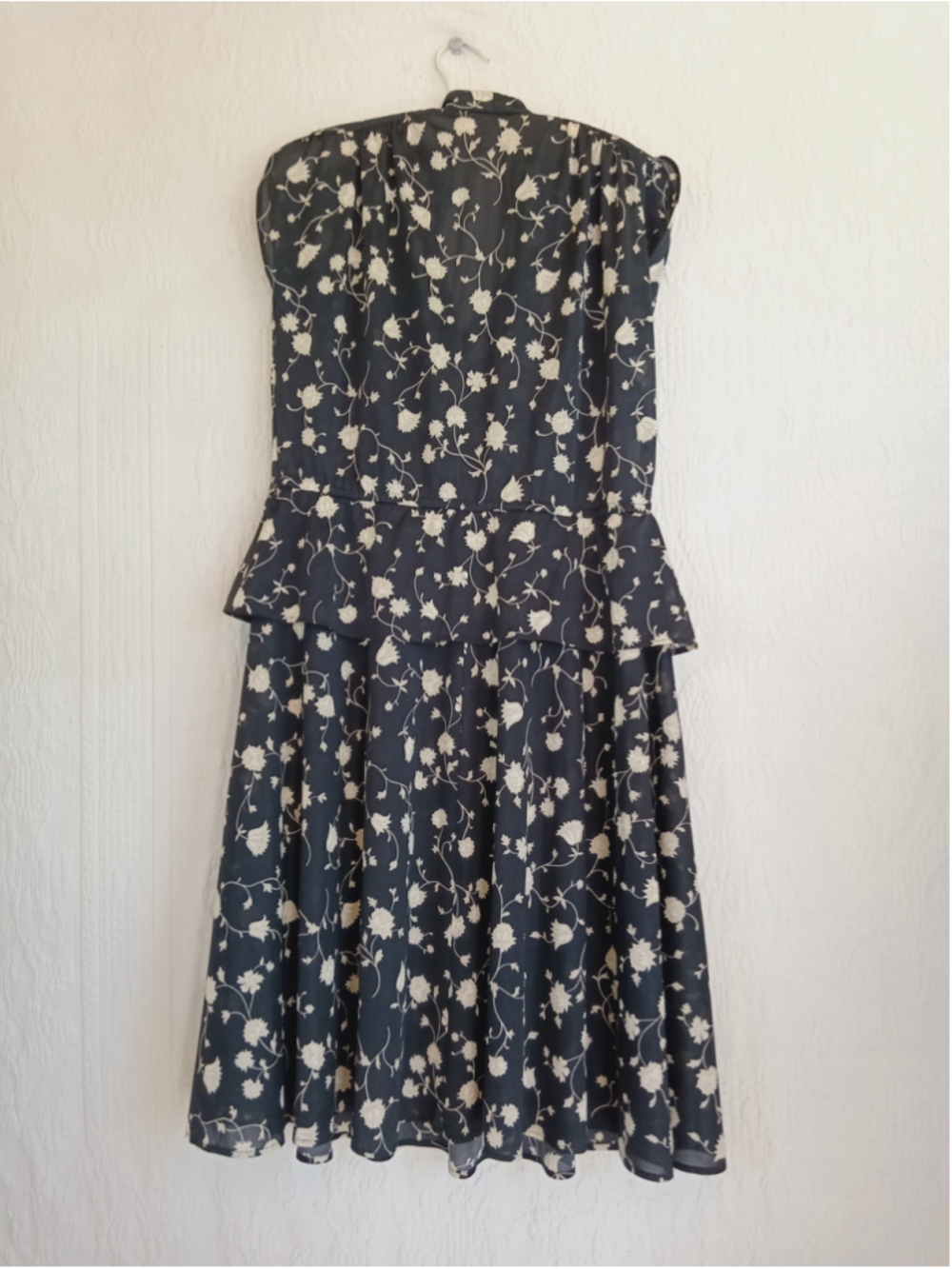 1940s Sheer Peplum Dress Cap Sleeves Black Cream Floral EUC Vintage Romantic XL - Picture 11 of 12